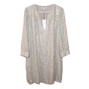 NEW Elizabeth & James Dress Beige Women Size 6 Sparkle Shift Dress LS $425 Silk